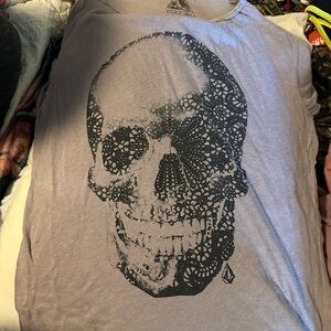 Volcom Gray Shirt with Black Lace Skull Graphic